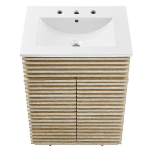 Modway Furniture Render 24" Faux Travertine Bathroom Vanity with Integrated Sink - Mid-Century Style & Storage Solutions EEI-7047-WHI