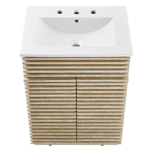Modway Furniture Render 24" Faux Travertine Bathroom Vanity with Integrated Sink - Mid-Century Style & Storage Solutions EEI-7047-WHI