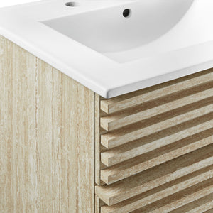 Modway Furniture Render 24" Faux Travertine Bathroom Vanity with Integrated Sink - Mid-Century Style & Storage Solutions EEI-7047-WHI