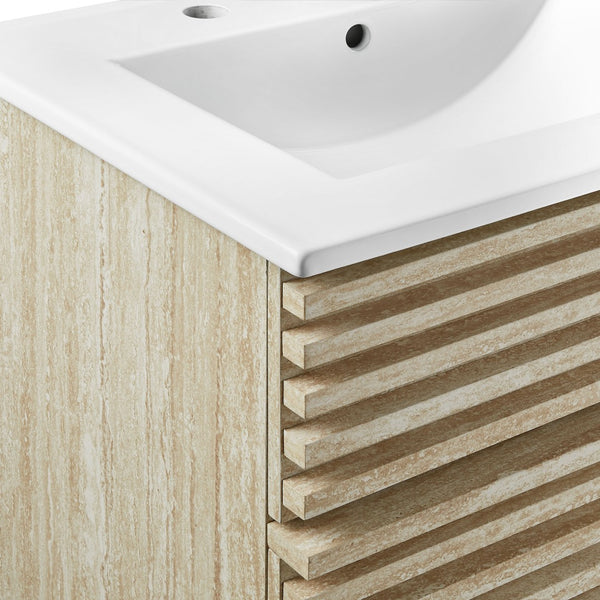 Modway Furniture Render 24" Faux Travertine Bathroom Vanity with Integrated Sink - Mid-Century Style & Storage Solutions EEI-7047-WHI
