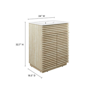 Modway Furniture Render 24" Faux Travertine Bathroom Vanity with Integrated Sink - Mid-Century Style & Storage Solutions EEI-7047-WHI