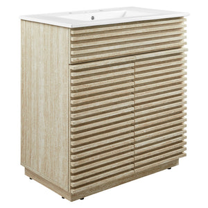 Modway Furniture Render 30" Mid-Century Bathroom Vanity with Integrated Ceramic Sink for Stylish Storage Solutions EEI-7048-WHI