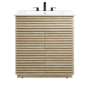 Modway Furniture Render 30" Mid-Century Bathroom Vanity with Integrated Ceramic Sink for Stylish Storage Solutions EEI-7048-WHI