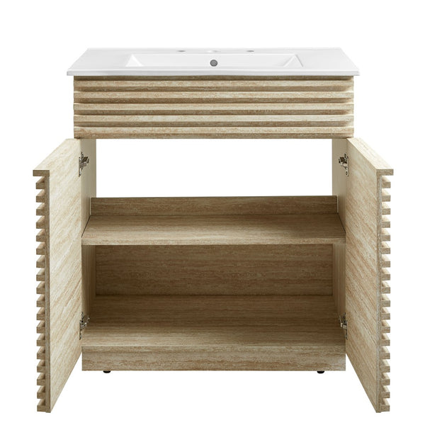 Modway Furniture Render 30" Mid-Century Bathroom Vanity with Integrated Ceramic Sink for Stylish Storage Solutions EEI-7048-WHI