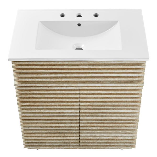 Modway Furniture Render 30" Mid-Century Bathroom Vanity with Integrated Ceramic Sink for Stylish Storage Solutions EEI-7048-WHI
