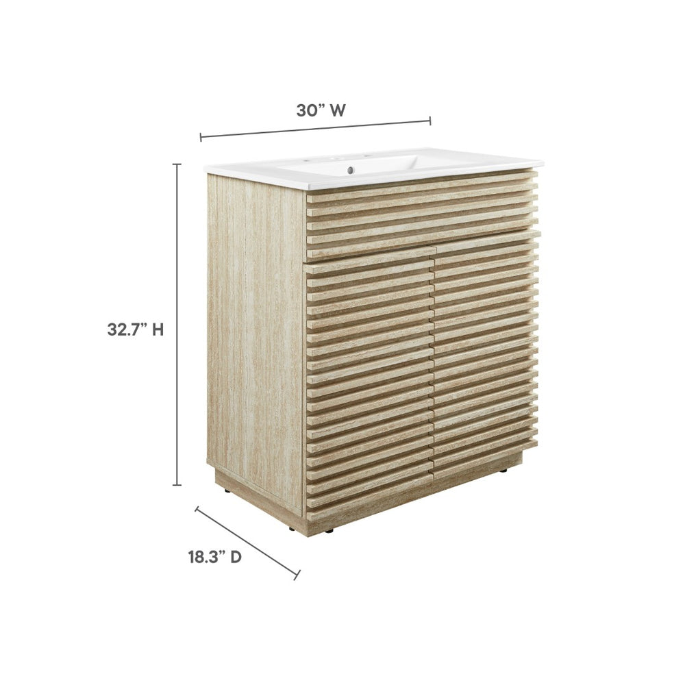 Modway Furniture Render 30" Mid-Century Bathroom Vanity with Integrated Ceramic Sink for Stylish Storage Solutions EEI-7048-WHI