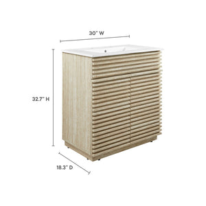 Modway Furniture Render 30" Mid-Century Bathroom Vanity with Integrated Ceramic Sink for Stylish Storage Solutions EEI-7048-WHI