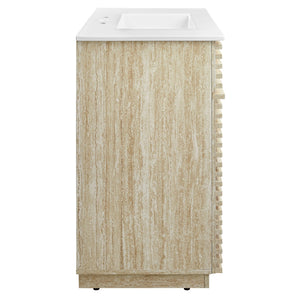 Modway Furniture Render 36" Faux Travertine Bathroom Vanity with Ceramic Sink – Mid-Century Modern Elegance & Storage EEI-7049-WHI