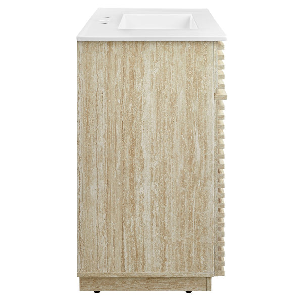 Modway Furniture Render 36" Faux Travertine Bathroom Vanity with Ceramic Sink – Mid-Century Modern Elegance & Storage EEI-7049-WHI