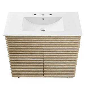 Modway Furniture Render 36" Faux Travertine Bathroom Vanity with Ceramic Sink – Mid-Century Modern Elegance & Storage EEI-7049-WHI