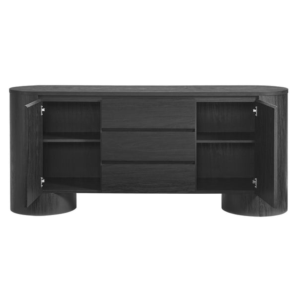 Modway Furniture Duval 71" Rounded Sideboard Storage Cabinet – Stylish Mid-Century Modern Design for Every Room Black EEI-7050-BLK