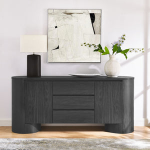 Modway Furniture Duval 71" Rounded Sideboard Storage Cabinet – Stylish Mid-Century Modern Design for Every Room Black EEI-7050-BLK