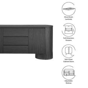 Modway Furniture Duval 71" Rounded Sideboard Storage Cabinet – Stylish Mid-Century Modern Design for Every Room Black EEI-7050-BLK