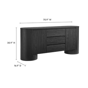 Modway Furniture Duval 71" Rounded Sideboard Storage Cabinet – Stylish Mid-Century Modern Design for Every Room Black EEI-7050-BLK