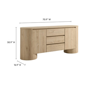Modway Furniture Duval 71" Rounded Sideboard Storage Cabinet – Stylish Mid-Century Modern Design for Every Room Hickory Frost EEI-7050-HCK