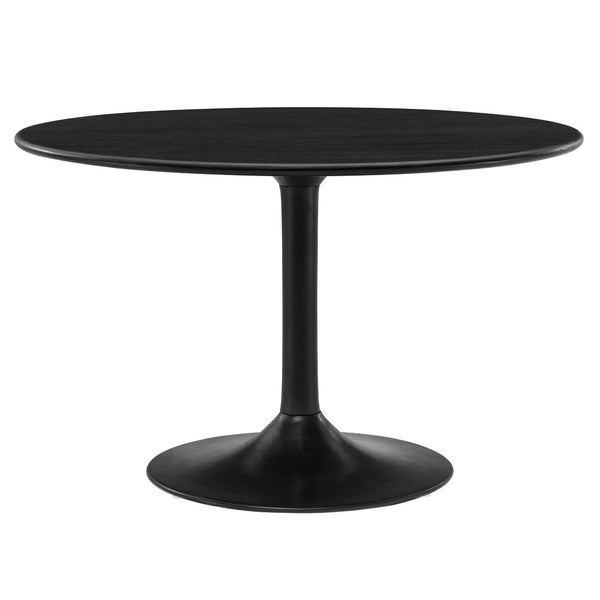 Modway Furniture Lippa 48" Round Solid Wood Dining Table – Rustic Mango Design with Tulip Base for Modern Spaces Black EEI-7051-BLK