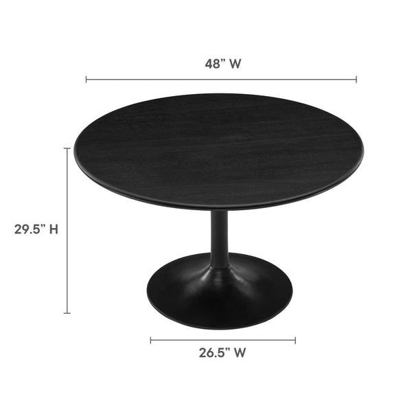 Modway Furniture Lippa 48" Round Solid Wood Dining Table – Rustic Mango Design with Tulip Base for Modern Spaces Black EEI-7051-BLK