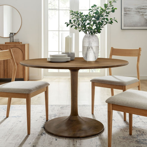 Modway Furniture Lippa 48" Round Solid Wood Dining Table – Rustic Mango Design with Tulip Base for Modern Spaces Natural EEI-7051-NAT