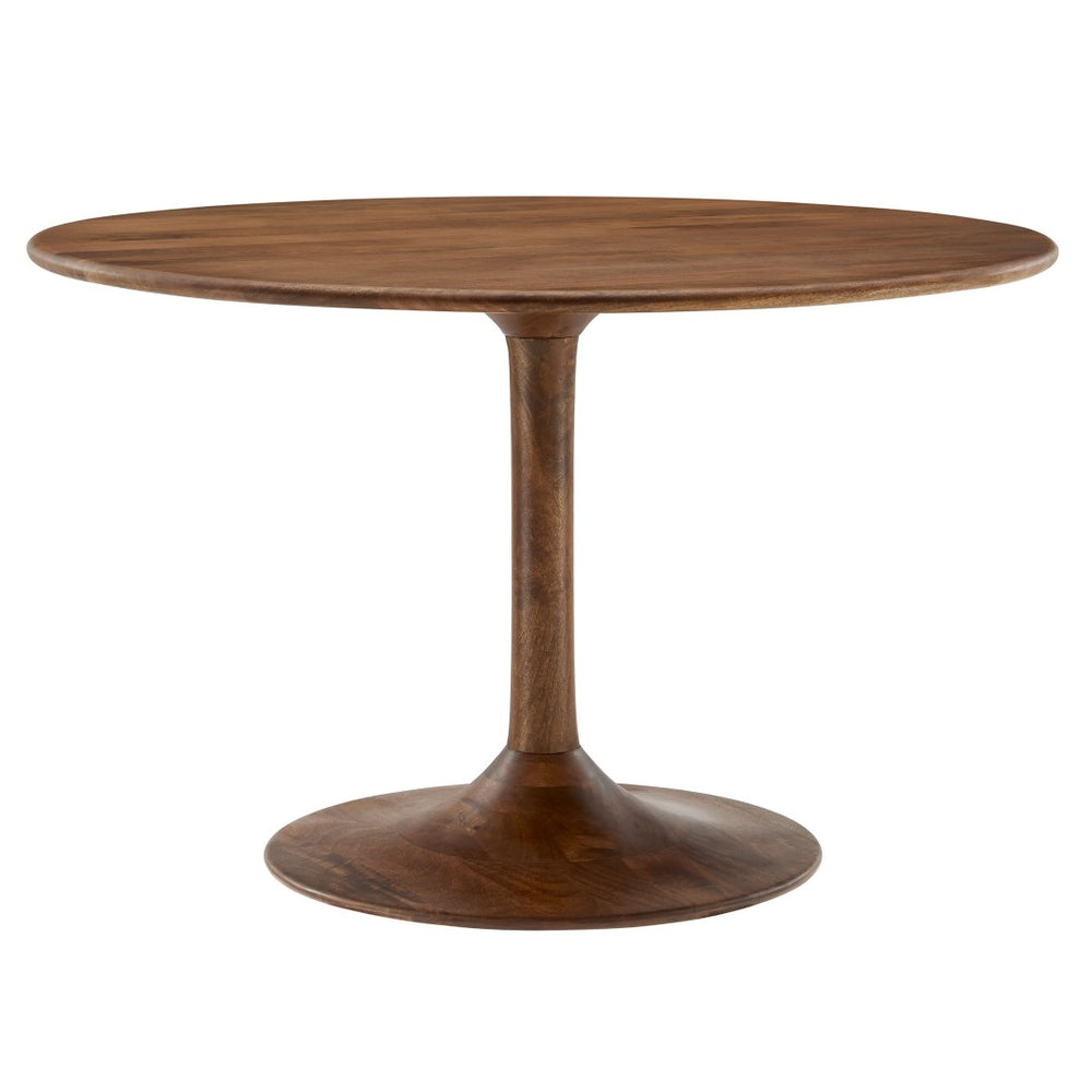 Modway Furniture Lippa 48" Round Solid Wood Dining Table – Rustic Mango Design with Tulip Base for Modern Spaces Walnut EEI-7051-WAL