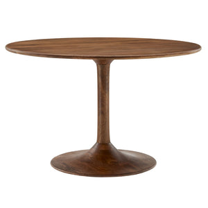 Modway Furniture Lippa 48" Round Solid Wood Dining Table – Rustic Mango Design with Tulip Base for Modern Spaces Walnut EEI-7051-WAL