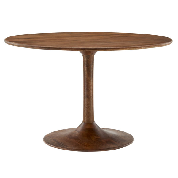 Modway Furniture Lippa 48" Round Solid Wood Dining Table – Rustic Mango Design with Tulip Base for Modern Spaces Walnut EEI-7051-WAL