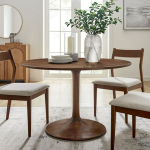 Modway Furniture Lippa 48" Round Solid Wood Dining Table – Rustic Mango Design with Tulip Base for Modern Spaces Walnut EEI-7051-WAL