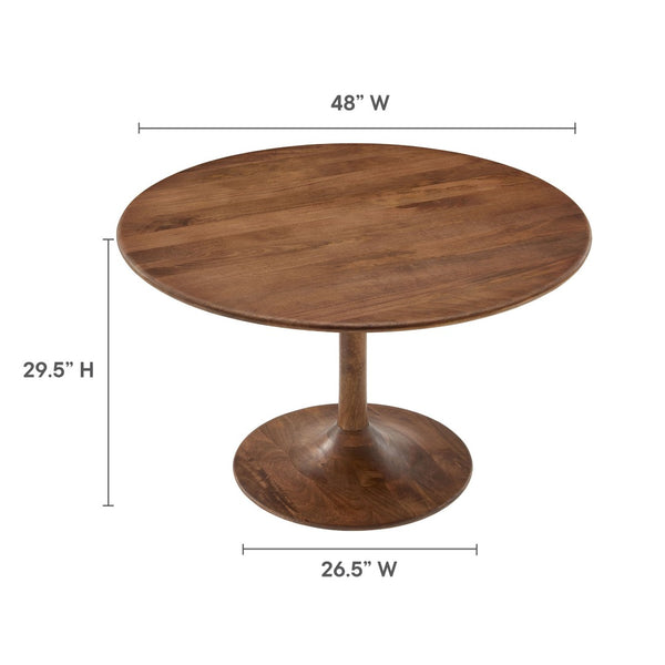 Modway Furniture Lippa 48" Round Solid Wood Dining Table – Rustic Mango Design with Tulip Base for Modern Spaces Walnut EEI-7051-WAL