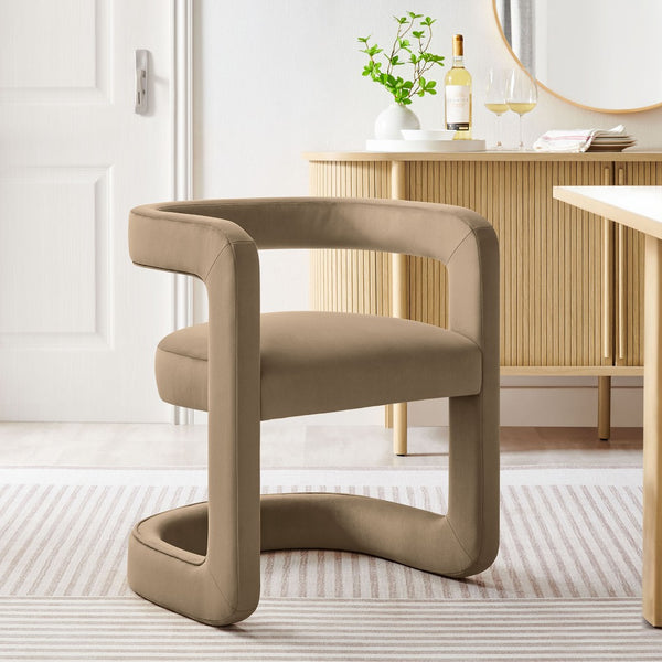 Modway Furniture Winslow Barrel Performance Velvet Dining Chair - Modern Comfort with Stain-Resistant Upholstery Taupe EEI-7052-TAU