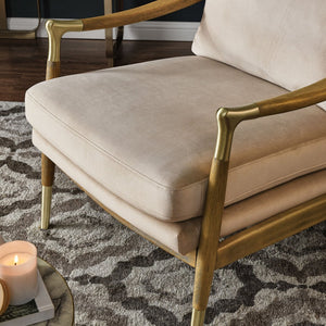 Modway Furniture Langford Plush Performance Velvet Accent Armchair – Mid-Century Modern Design for Stylish Comfort Almond Walnut EEI-7056-ALM-WAL