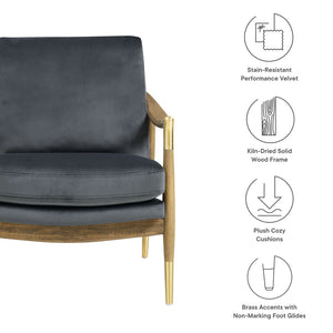 Modway Furniture Langford Plush Performance Velvet Accent Armchair – Mid-Century Modern Design for Stylish Comfort Cadet Blue Walnut EEI-7056-CAB-WAL