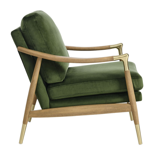 Modway Furniture Langford Plush Performance Velvet Accent Armchair – Mid-Century Modern Design for Stylish Comfort Moss Green Walnut EEI-7056-MOG-WAL
