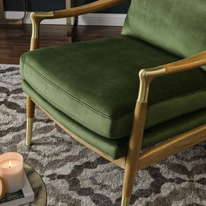 Modway Furniture Langford Plush Performance Velvet Accent Armchair – Mid-Century Modern Design for Stylish Comfort Moss Green Walnut EEI-7056-MOG-WAL