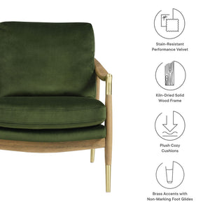 Modway Furniture Langford Plush Performance Velvet Accent Armchair – Mid-Century Modern Design for Stylish Comfort Moss Green Walnut EEI-7056-MOG-WAL