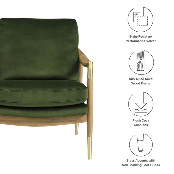 Modway Furniture Langford Plush Performance Velvet Accent Armchair – Mid-Century Modern Design for Stylish Comfort Moss Green Walnut EEI-7056-MOG-WAL
