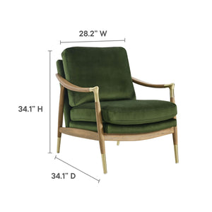 Modway Furniture Langford Plush Performance Velvet Accent Armchair – Mid-Century Modern Design for Stylish Comfort Moss Green Walnut EEI-7056-MOG-WAL