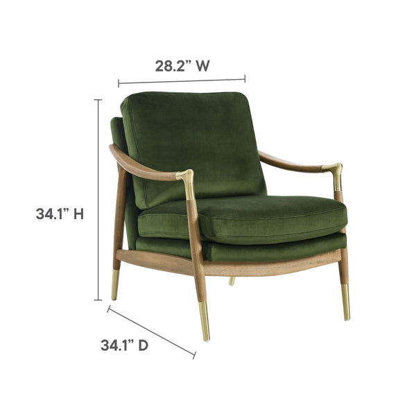 Modway Furniture Langford Plush Performance Velvet Accent Armchair – Mid-Century Modern Design for Stylish Comfort Moss Green Walnut EEI-7056-MOG-WAL
