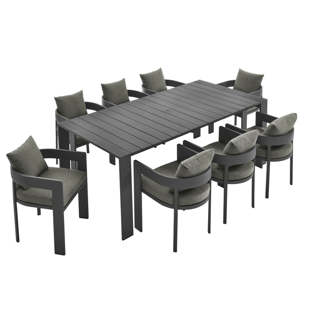 Modway Furniture Tahoe 9-Piece Modern Aluminum Outdoor Dining Set for Stylish Patios, Decks, and Poolside Gatherings Gray Charcoal EEI-7059-GRY-CHA-SET