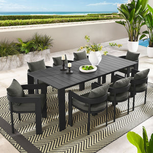 Modway Furniture Tahoe 9-Piece Modern Aluminum Outdoor Dining Set for Stylish Patios, Decks, and Poolside Gatherings Gray Charcoal EEI-7059-GRY-CHA-SET