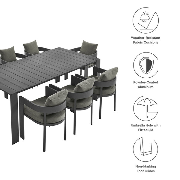 Modway Furniture Tahoe 9-Piece Modern Aluminum Outdoor Dining Set for Stylish Patios, Decks, and Poolside Gatherings Gray Charcoal EEI-7059-GRY-CHA-SET