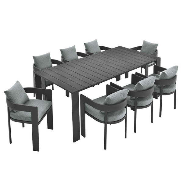 Modway Furniture Tahoe 9-Piece Modern Aluminum Outdoor Dining Set for Stylish Patios, Decks, and Poolside Gatherings Gray Gray EEI-7059-GRY-GRY-SET