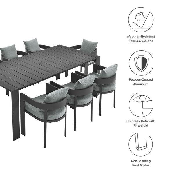 Modway Furniture Tahoe 9-Piece Modern Aluminum Outdoor Dining Set for Stylish Patios, Decks, and Poolside Gatherings Gray Gray EEI-7059-GRY-GRY-SET