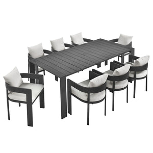 Modway Furniture Tahoe 9-Piece Modern Aluminum Outdoor Dining Set for Stylish Patios, Decks, and Poolside Gatherings Gray White EEI-7059-GRY-WHI-SET