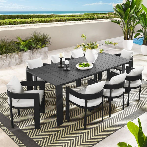 Modway Furniture Tahoe 9-Piece Modern Aluminum Outdoor Dining Set for Stylish Patios, Decks, and Poolside Gatherings Gray White EEI-7059-GRY-WHI-SET
