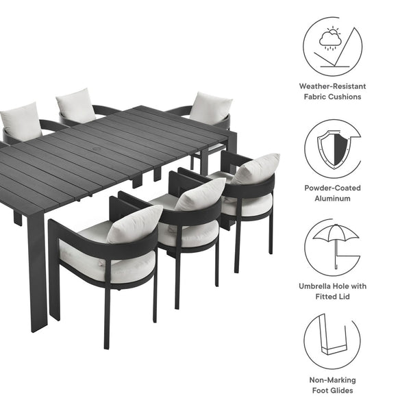 Modway Furniture Tahoe 9-Piece Modern Aluminum Outdoor Dining Set for Stylish Patios, Decks, and Poolside Gatherings Gray White EEI-7059-GRY-WHI-SET