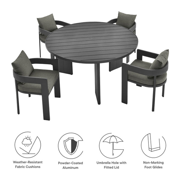 Modway Furniture Tahoe 5-Piece Outdoor Aluminum Dining Set - Stylish, Durable, Weather-Resistant for Everyday Use Gray Charcoal EEI-7060-GRY-CHA-SET