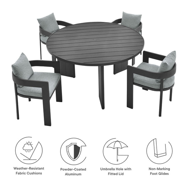 Modway Furniture Tahoe 5-Piece Outdoor Aluminum Dining Set - Stylish, Durable, Weather-Resistant for Everyday Use Gray Gray EEI-7060-GRY-GRY-SET