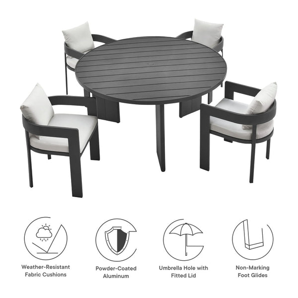 Modway Furniture Tahoe 5-Piece Outdoor Aluminum Dining Set - Stylish, Durable, Weather-Resistant for Everyday Use Gray White EEI-7060-GRY-WHI-SET