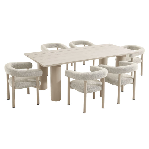 Modway Furniture Nautica 7-Piece Aluminum Patio Dining Set with Rectangular Table and Ergonomic Chairs for Outdoor Comfort Ivory Taupe EEI-7062-IVO-TAU