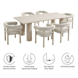 Modway Furniture Nautica 7-Piece Aluminum Patio Dining Set with Rectangular Table and Ergonomic Chairs for Outdoor Comfort Ivory Taupe EEI-7062-IVO-TAU