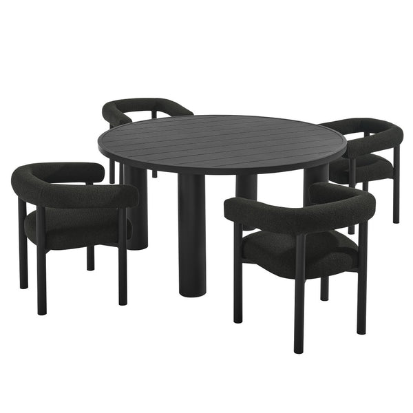 Modway Furniture Nautica 5-Piece Round Outdoor Patio Dining Set with Ergonomic Chairs for Ultimate Comfort and Style Charcoal Graphite EEI-7063-CHA-GPH
